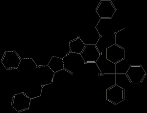 6-(Benzyloxy)-9-((1S 3R 3S)-4-(benzyloxy)-3-(benzyloxymethyl)-2-methylenecyclopentyl)-N-((4-methoxyphenyl)diphenylmethyl)-9H-purin-2-amine